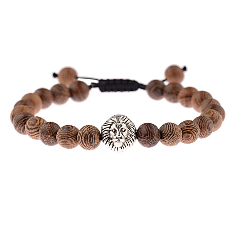 Men's Natural Wood Bead Cross Bracelet