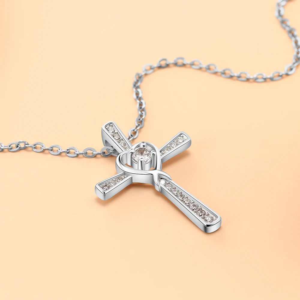 Classic 925 SterlinClassic 925 Sterling Silver Heart Cross Pendant Necklaceg Silver Heart Cross Necklace Full Zirconia Paved Pendant Necklaces for Women Fine Jewelry (Lam Hub Fong)