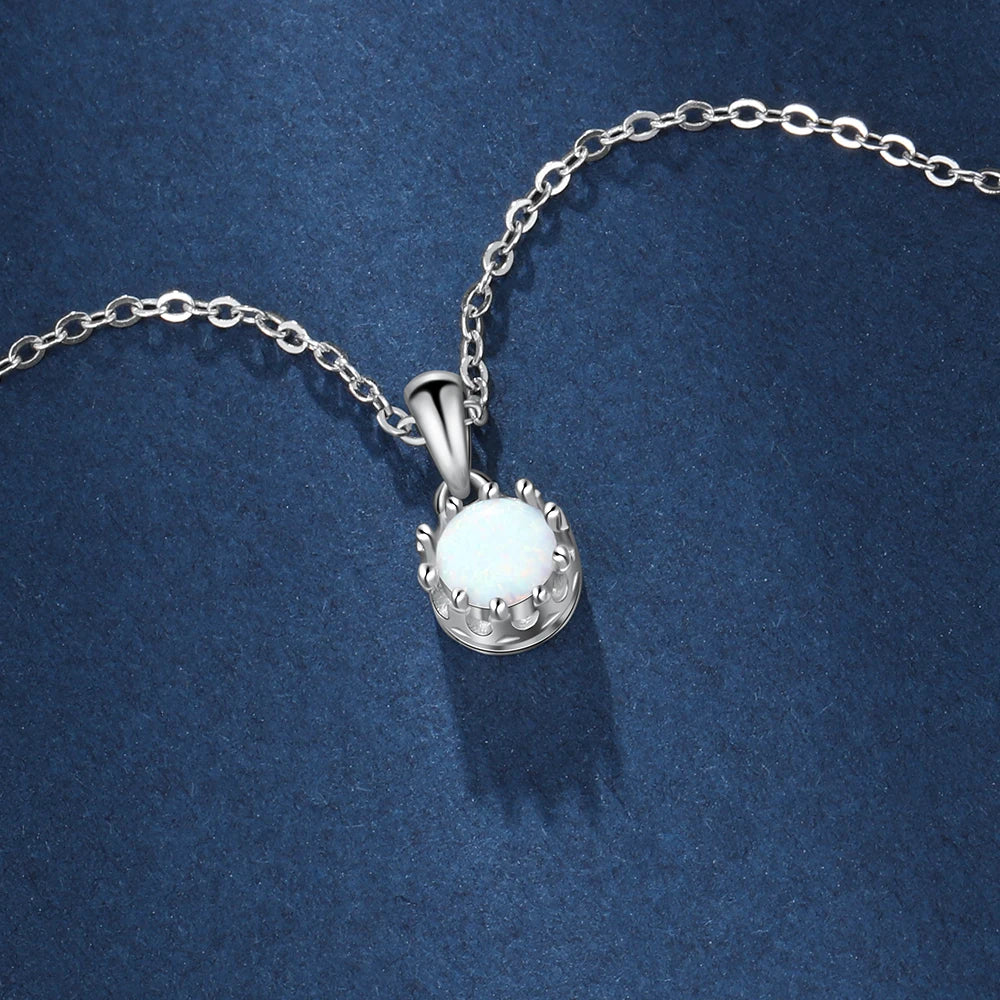 925 Sterling Silver Flower Pendant Necklace with White Opal