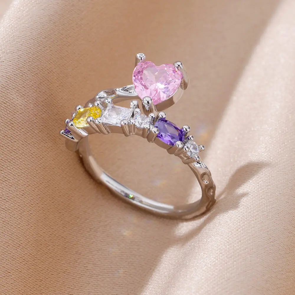 Cute Pink Zircon Heart Ring