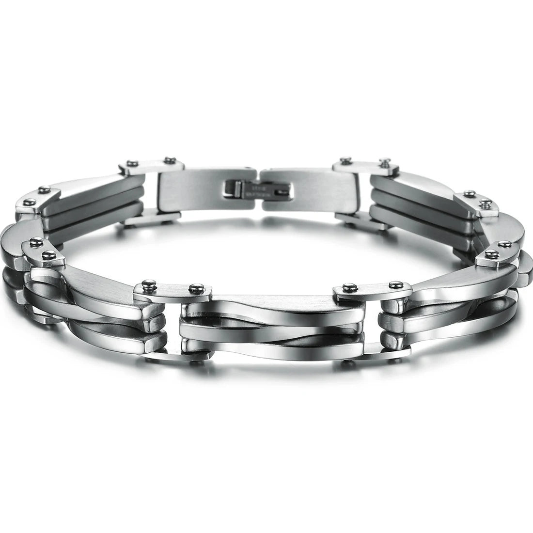 BONISKISS Men's Two-Tone Stainless Steel Rhombus Link Bracelet