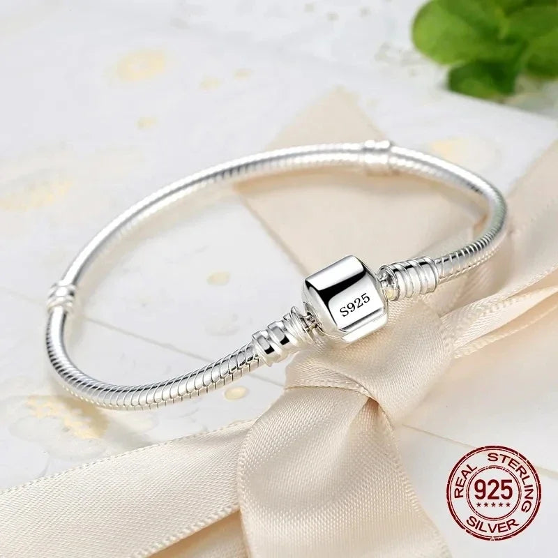 Luxury 925 Sterling Silver Snake Bone Charm Bracelet