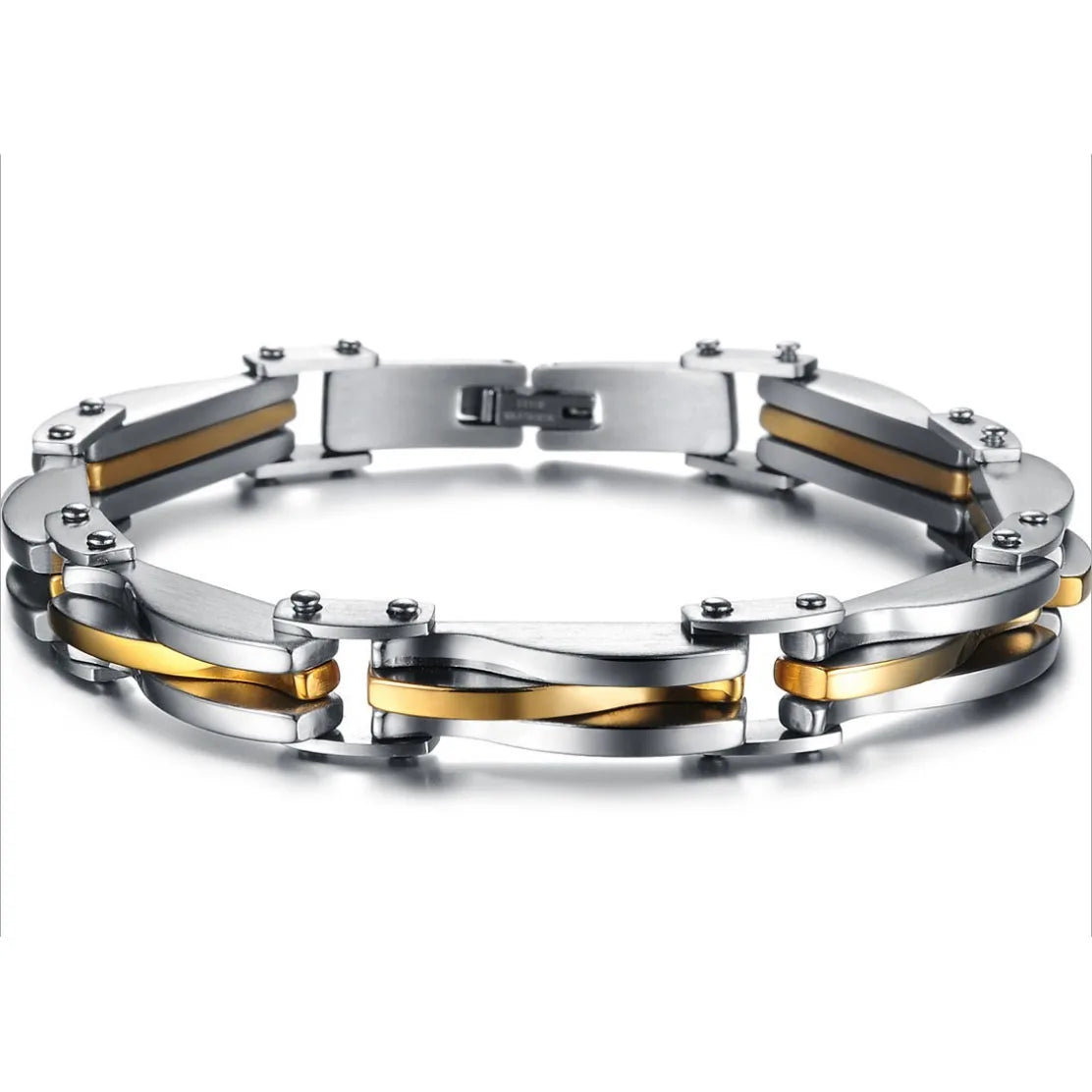 BONISKISS Men's Two-Tone Stainless Steel Rhombus Link Bracelet