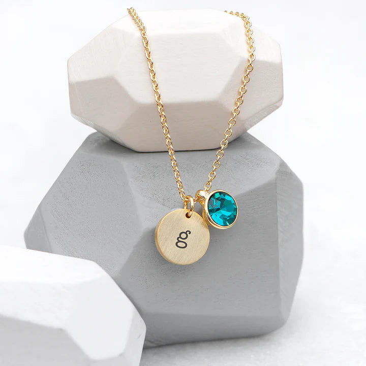 Personalized Initial Birthstone Crystal and Disc Necklace