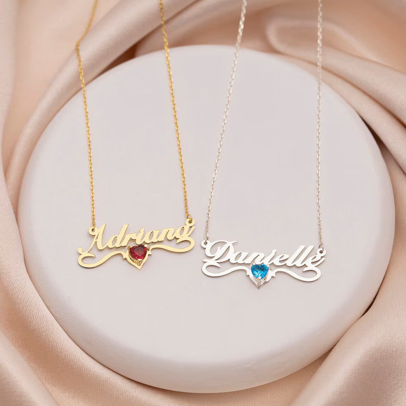 Shimmering Name Necklace with Birthstone