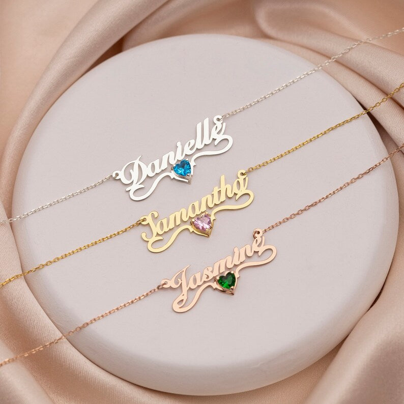 Shimmering Name Necklace with Birthstone