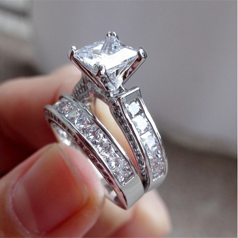 New Style Charm Couple Rings His Her Silver Color Princess Cut CZ Anniversary Promise Wedding Engagement Ring Sets