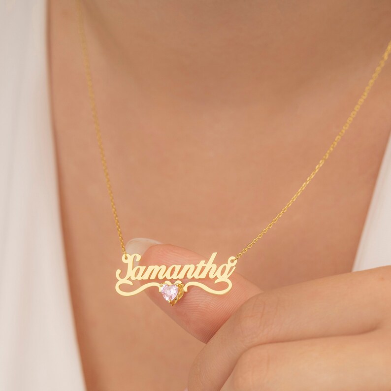 Shimmering Name Necklace with Birthstone