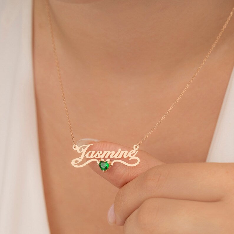 Shimmering Name Necklace with Birthstone