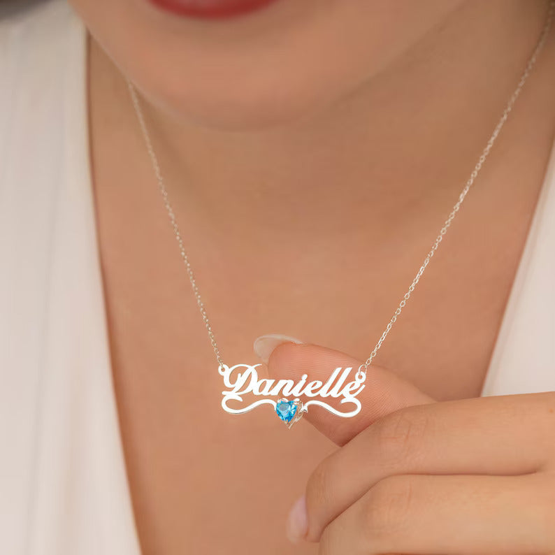 Shimmering Name Necklace with Birthstone