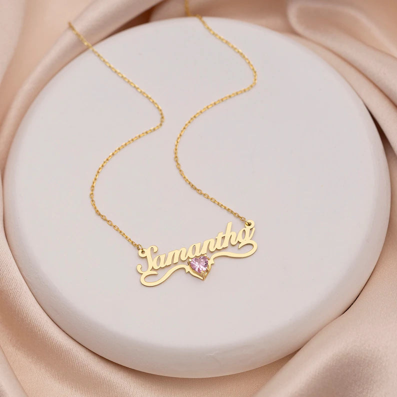 Shimmering Name Necklace with Birthstone