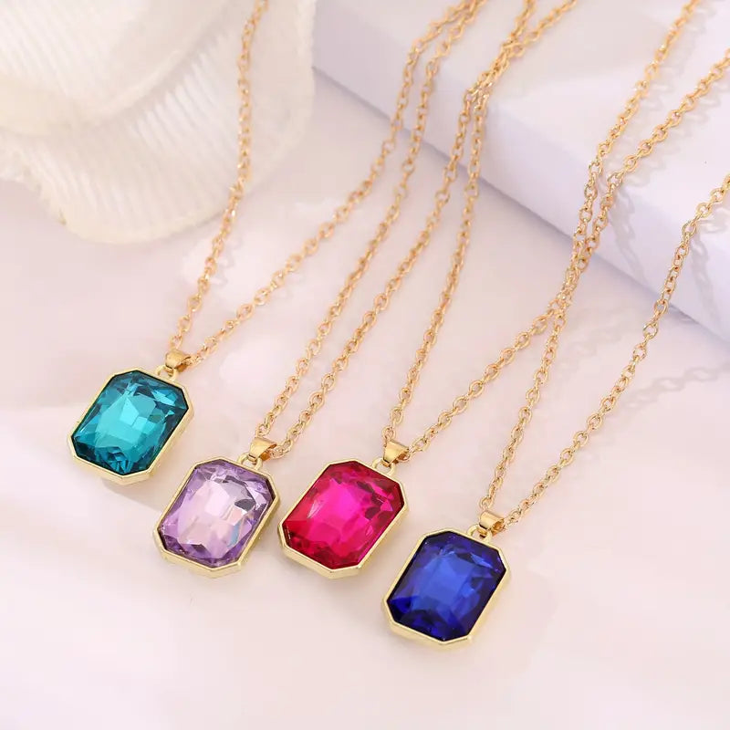 Stylish Hexagonal Gemstone Pendant Necklace