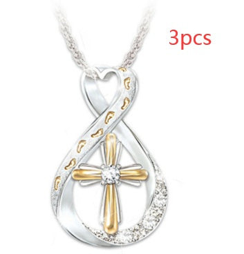 Cross Footprint Diamond Pendant Two Tone