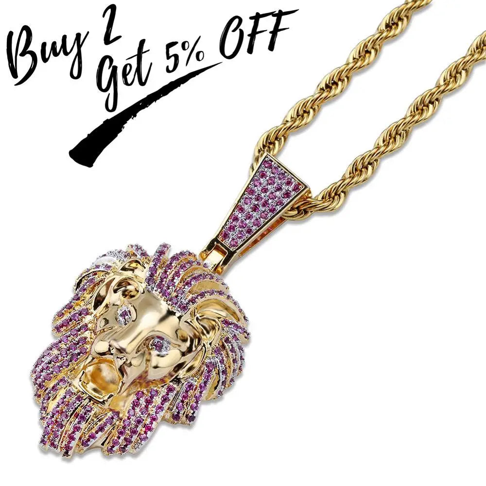 TOPGRILLZ Hip Hop Gold Plated Iced Out Lion Head Pendant