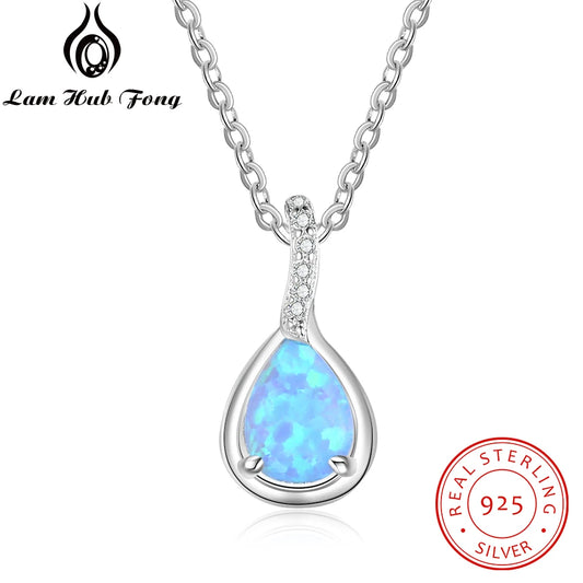 925 Sterling Silver Water Drop Opal Pendant Necklace