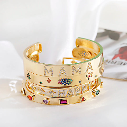 Luxury Gold Zircon Bangle – Star & Evil Eye Bracelet for Women