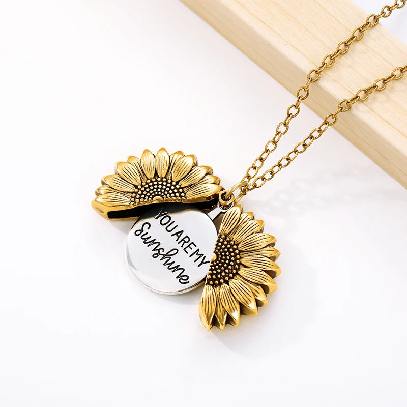 Sunflower Necklaces For Women Gold Color Necklace You are my sunshine Open Locket Sunflower Pendant Necklace Jewelry Gift