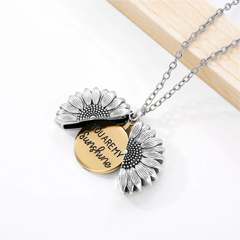 Sunflower Necklaces For Women Gold Color Necklace You are my sunshine Open Locket Sunflower Pendant Necklace Jewelry Gift