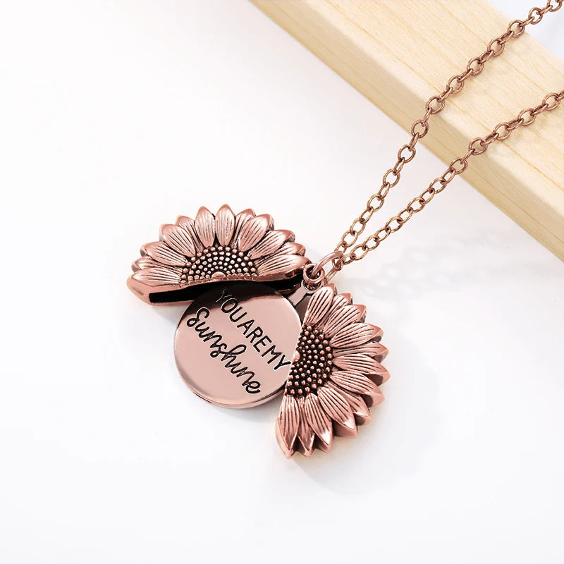 Sunflower Necklaces For Women Gold Color Necklace You are my sunshine Open Locket Sunflower Pendant Necklace Jewelry Gift