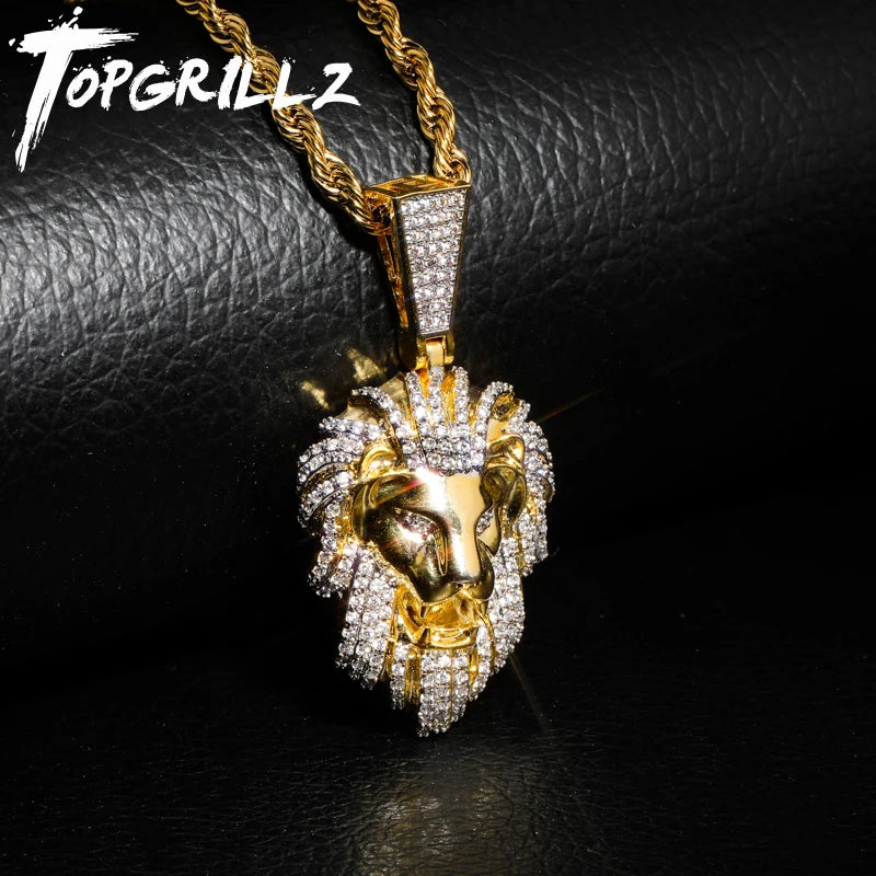 TOPGRILLZ Hip Hop Gold Plated Iced Out Lion Head Pendant