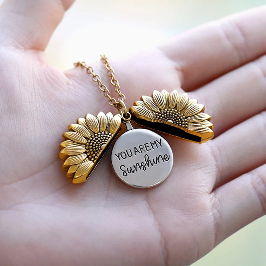 Sunflower Necklaces For Women Gold Color Necklace You are my sunshine Open Locket Sunflower Pendant Necklace Jewelry Gift