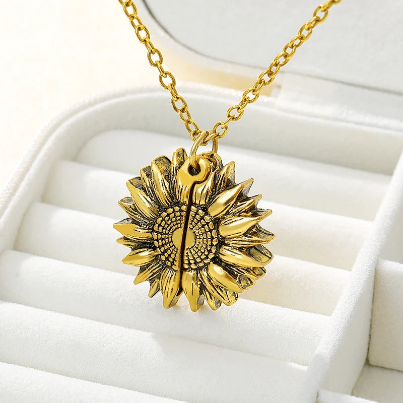 Sunflower Necklaces For Women Gold Color Necklace You are my sunshine Open Locket Sunflower Pendant Necklace Jewelry Gift