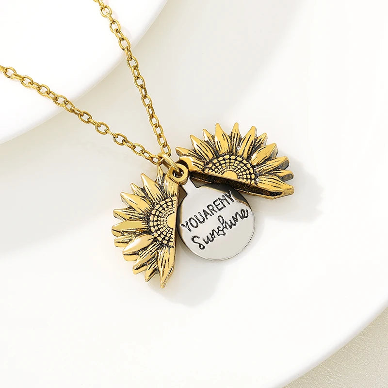 Sunflower Necklaces For Women Gold Color Necklace You are my sunshine Open Locket Sunflower Pendant Necklace Jewelry Gift