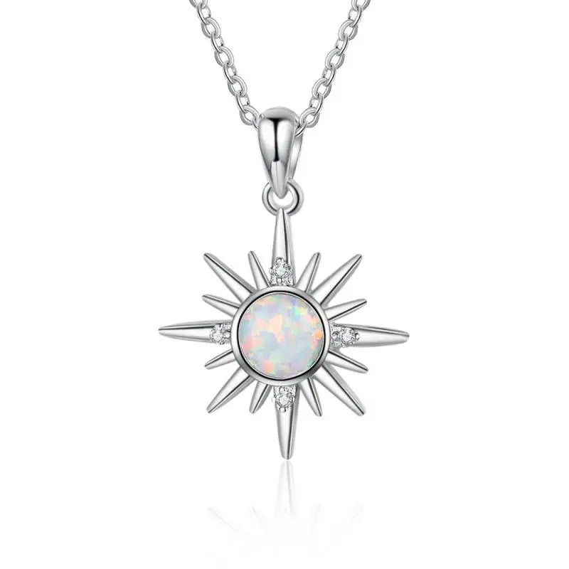 Luxury Silver Sun Pendant Necklace