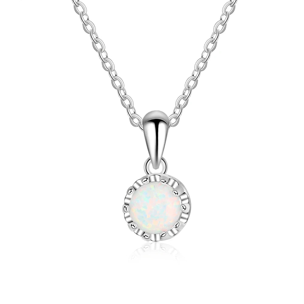 925 Sterling Silver Flower Pendant Necklace with White Opal