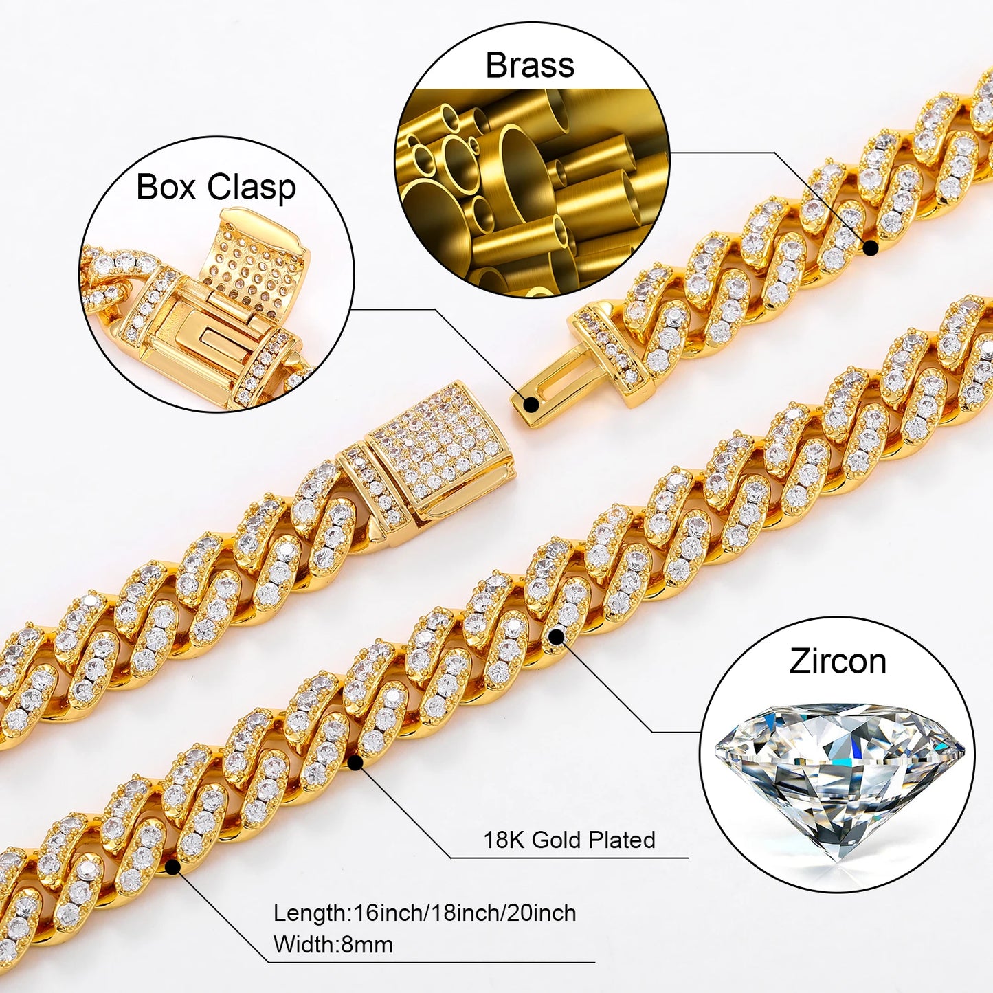 6mm/8mm Miami Cuban Chain Necklace