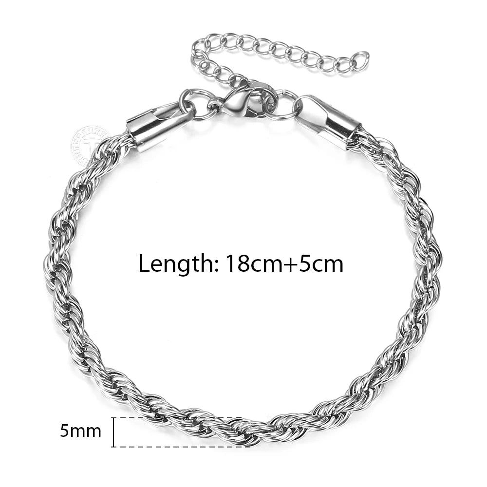 Stainless Steel Twisted Rope Chain Bracelet