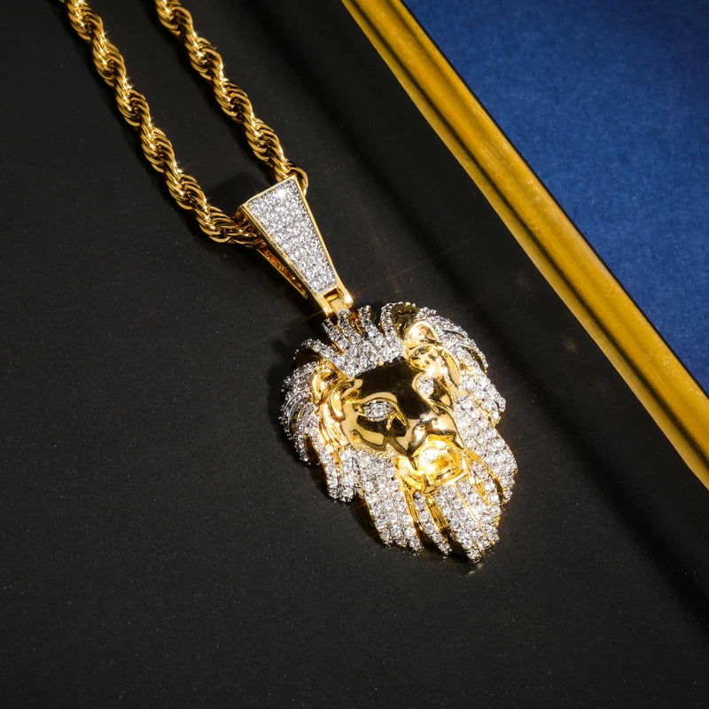 TOPGRILLZ Hip Hop Gold Plated Iced Out Lion Head Pendant