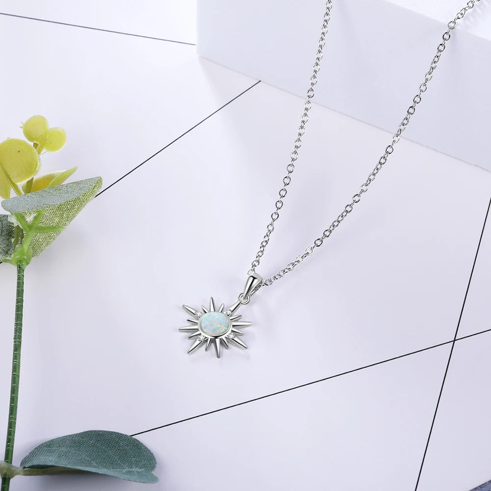 Luxury Silver Sun Pendant Necklace