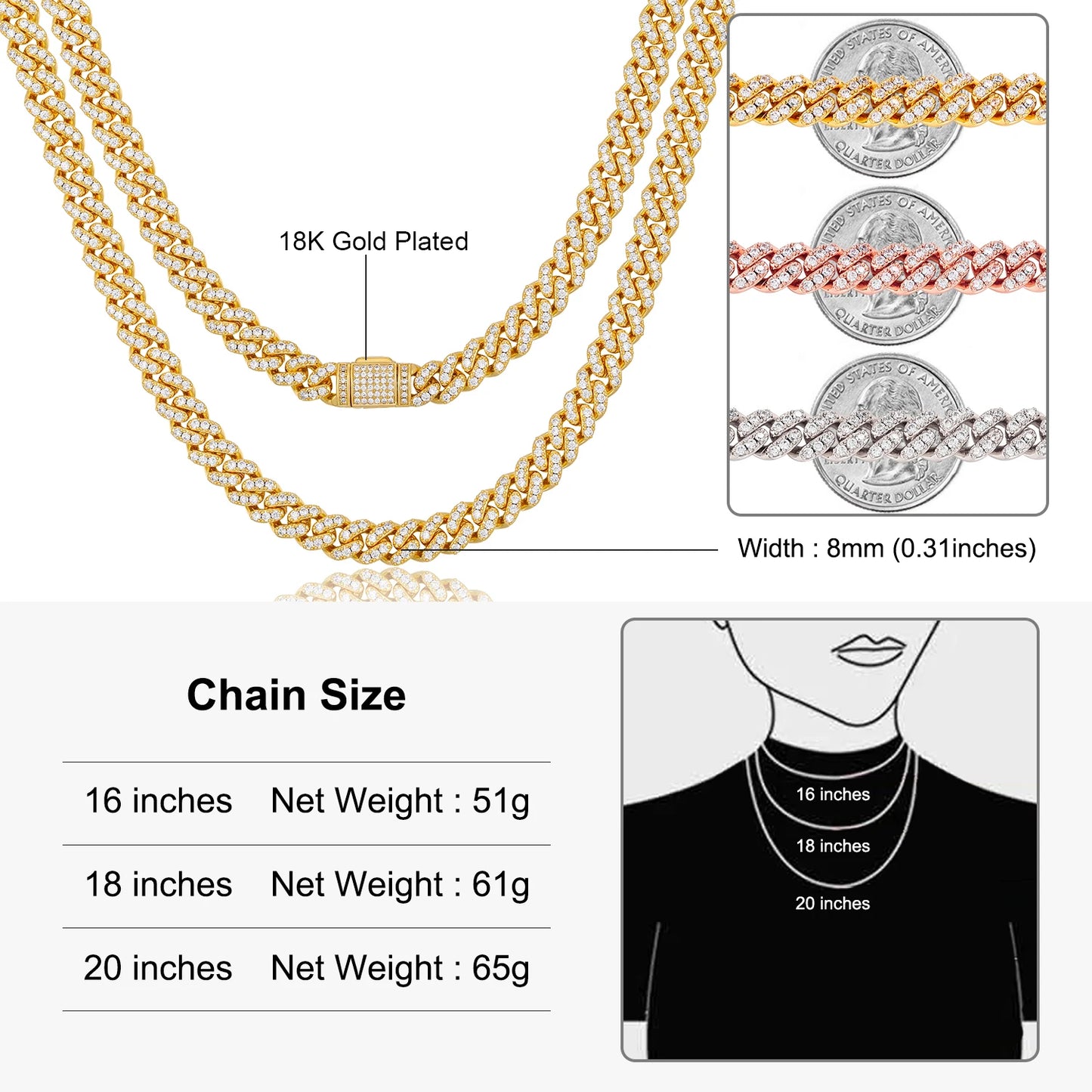 6mm/8mm Miami Cuban Chain Necklace