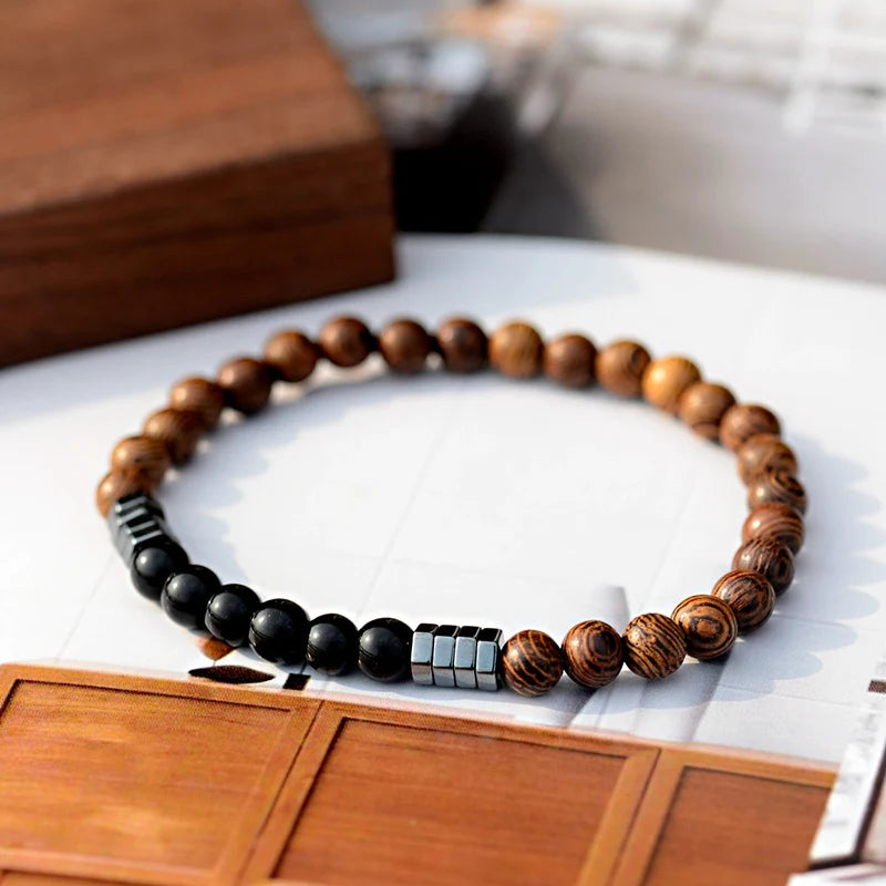 6MM Natural Wood & Lava Stone Bracelet