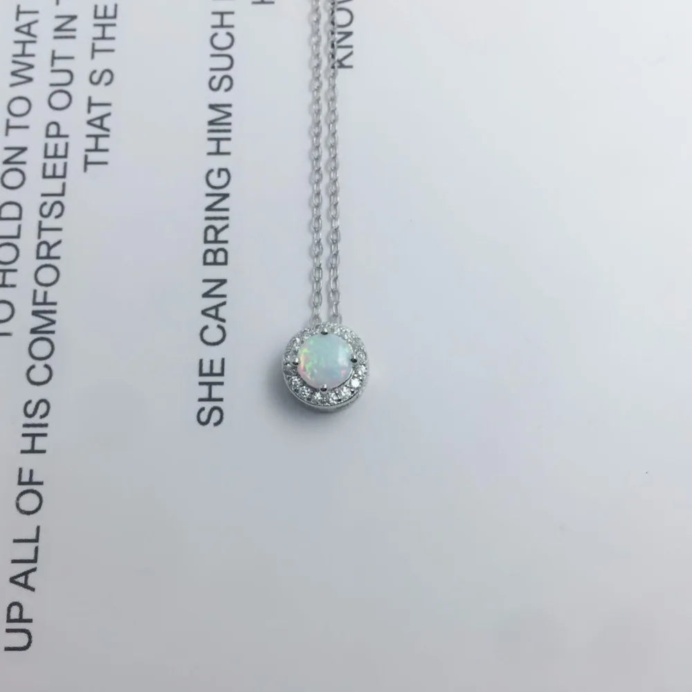 Elegant Round Blue Opal Pendant Necklace