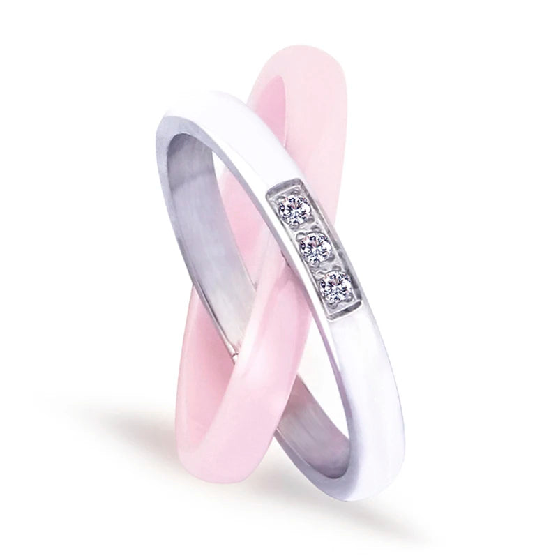 Stainless Steel Pink Zircon Ring