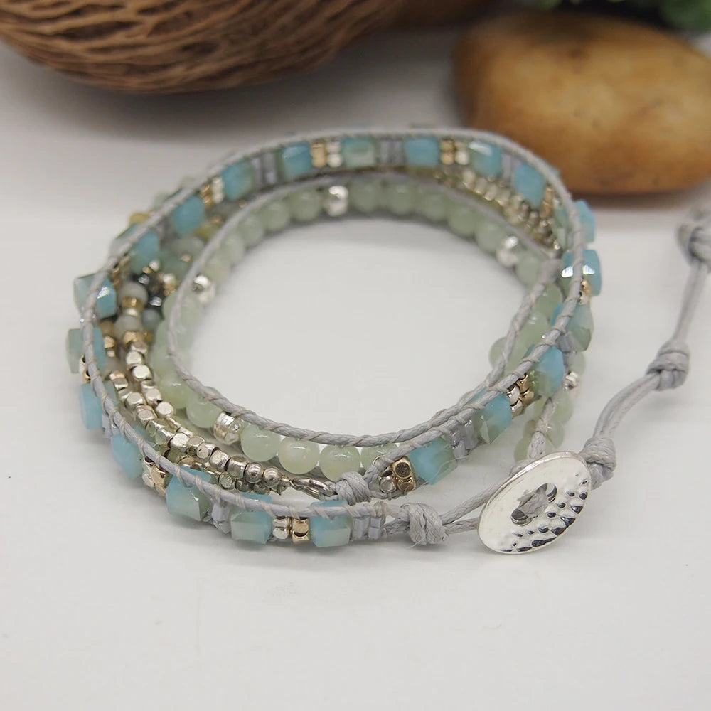 Amazonite Triple Wrap Beaded Bracelet