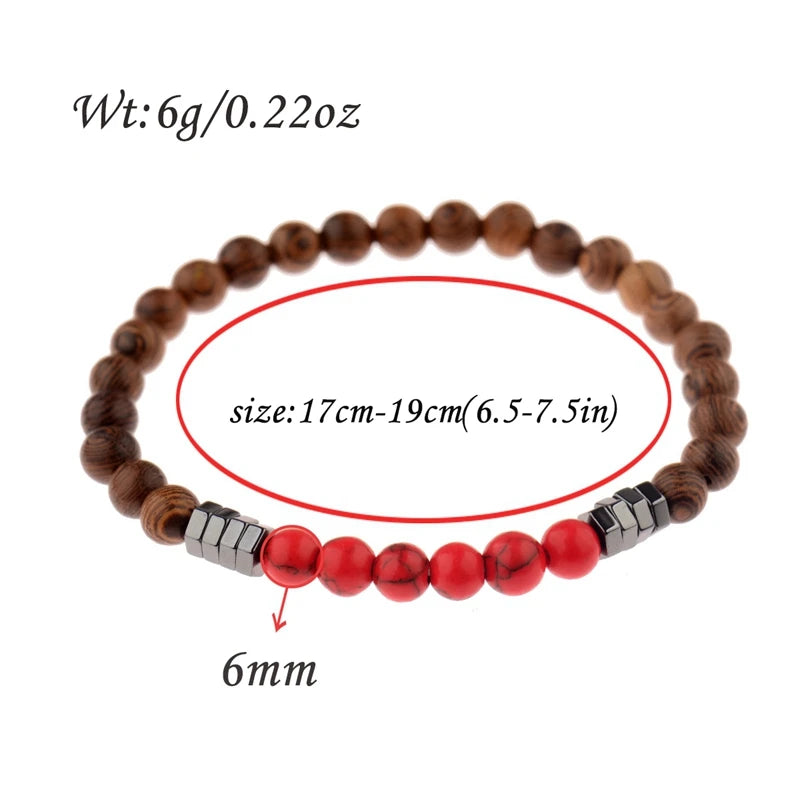 6MM Natural Wood & Lava Stone Bracelet