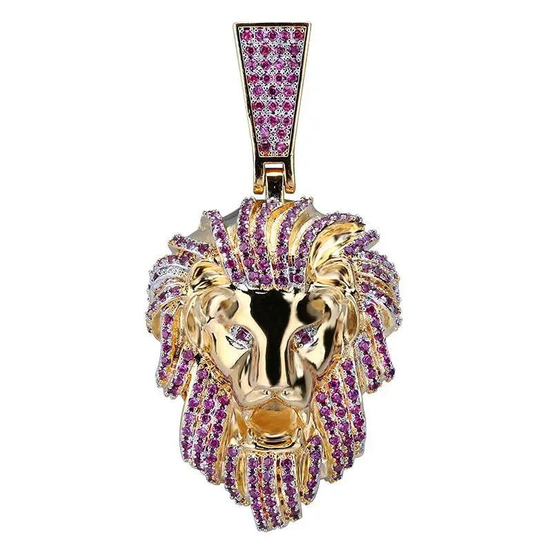 TOPGRILLZ Hip Hop Gold Plated Iced Out Lion Head Pendant