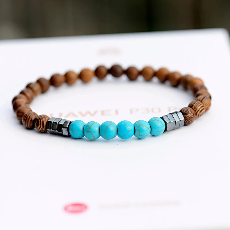 6MM Natural Wood & Lava Stone Bracelet