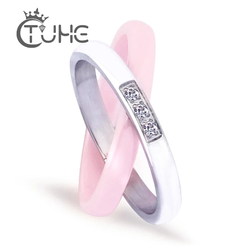 Stainless Steel Pink Zircon Ring