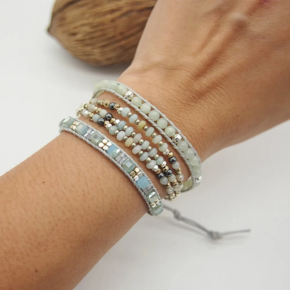 Amazonite Triple Wrap Beaded Bracelet