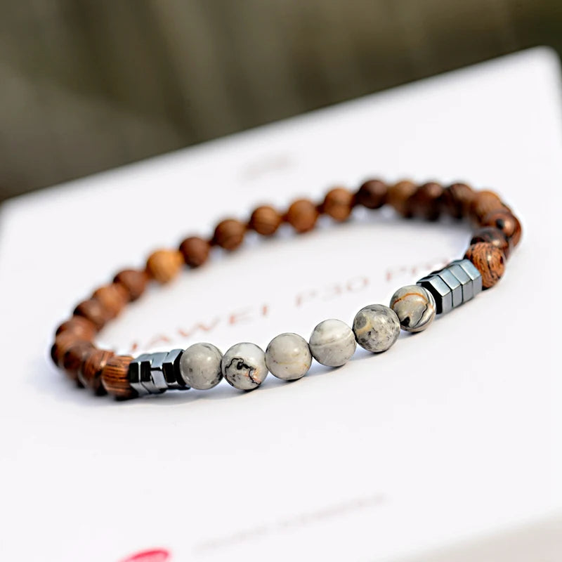 6MM Natural Wood & Lava Stone Bracelet