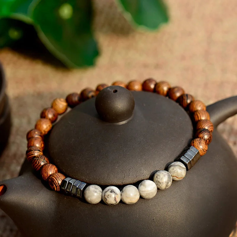 6MM Natural Wood & Lava Stone Bracelet