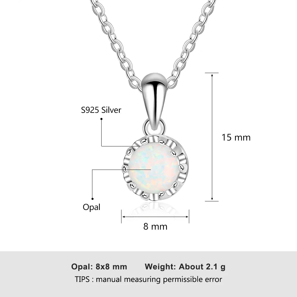 925 Sterling Silver Flower Pendant Necklace with White Opal