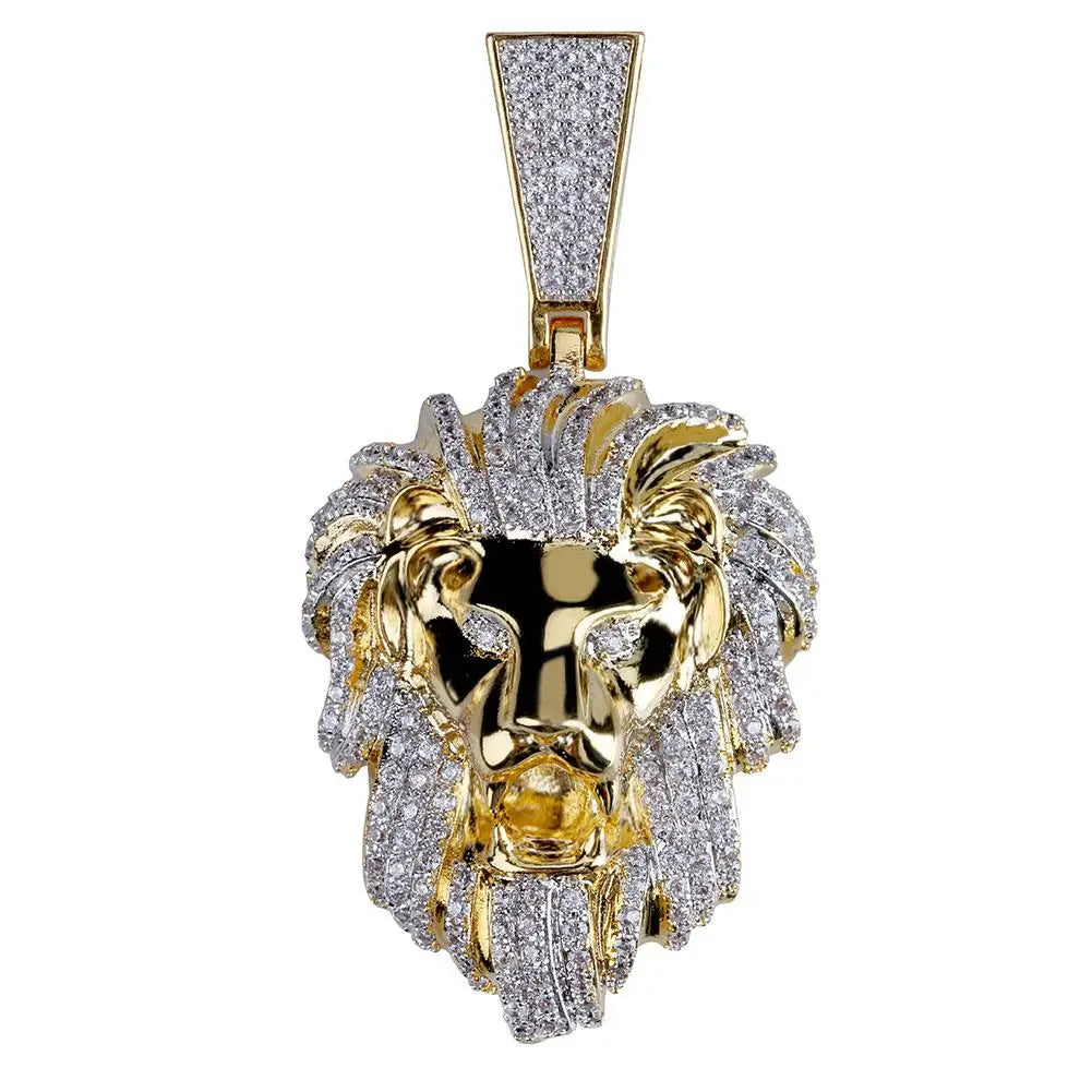 TOPGRILLZ Hip Hop Gold Plated Iced Out Lion Head Pendant