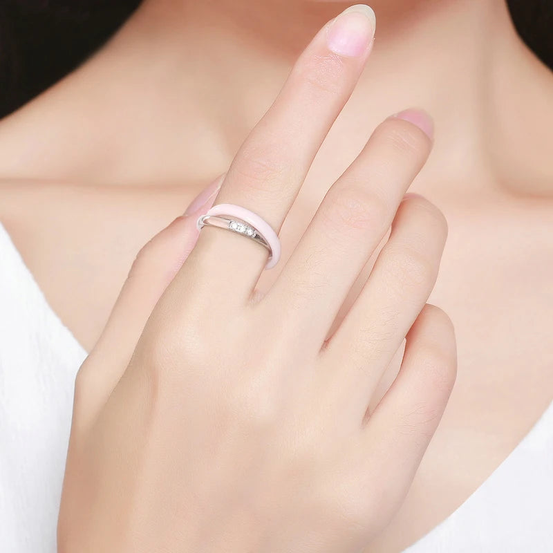 Stainless Steel Pink Zircon Ring