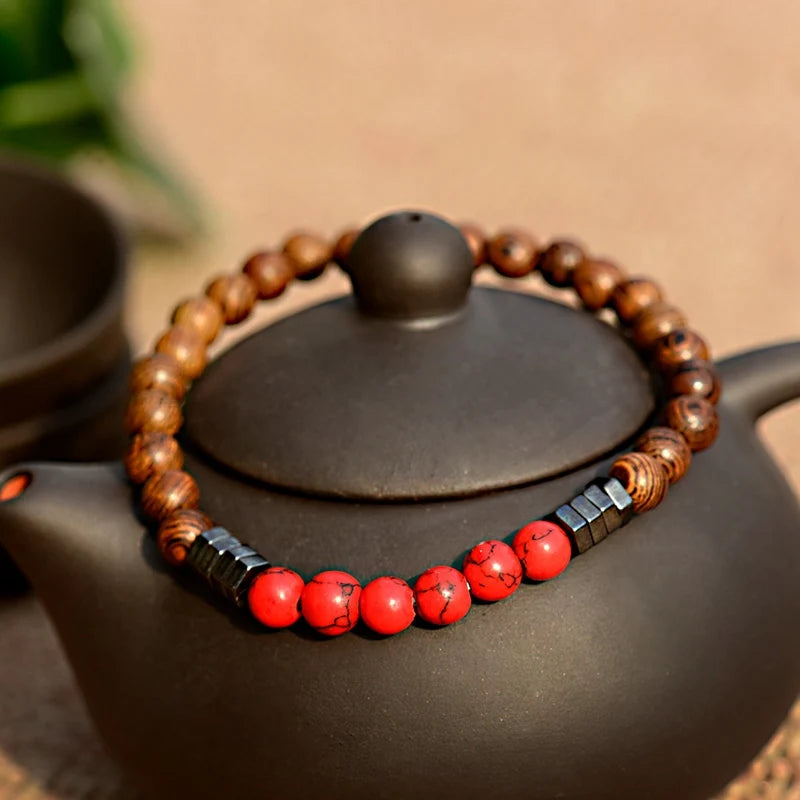 6MM Natural Wood & Lava Stone Bracelet