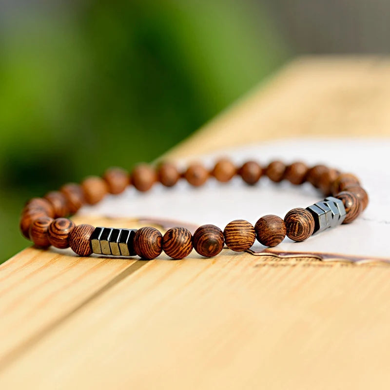 6MM Natural Wood & Lava Stone Bracelet